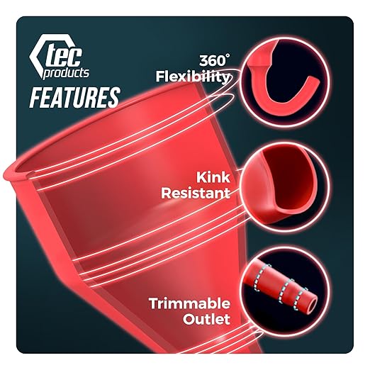 TEC Products FlexAll Anti-Kink Funnel - Long Flexible Funnel with Hose for Automotive Use - Durable Nitrile Rubber - Car Oil Change, Transmission Fluid, Diesel, Gas - Made in USA (9 x 3.95 Inches)