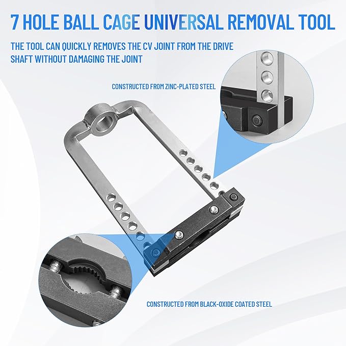 CV Axle Puller Tool, master CV joint puller set 63mm 48mm CV Joint Fork, CV Axle Removal Tool,Outer CV Joint Adapter Steel Cable Adapter,7 hole ball cage universal removal tool,Slide Hammer Extension