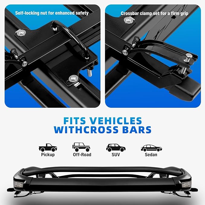 JMTBNO Roof Rack Cargo Carrier Basket with Brake Lights, 55 * 40inch Universal Rooftop Cargo Carrier with 2PCS Shark Clip Crossbars Double Layer Aluminum Car Top Luggage Holder for SUV Trucks Cars