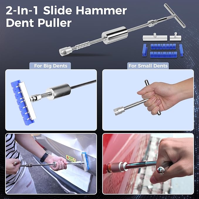 Paintless Dent Removal Kit Car Dent Puller Tools with Slide Hammer, Dent Lifter and Bridge Puller, Dent Remover Tool for Hail Damage,Small & Large Dents on Cars Motorcycles Fridges