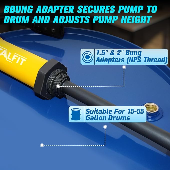 Lever Action Barrel Pump,55 Gallon Drum Pump, For Fuels, Chemicals, Corrosive Liquids, Water Based Fluids, Fits 5 to 55 Gallon Drums & Barrels (Reinforced PP - High Corrosion Resistance)