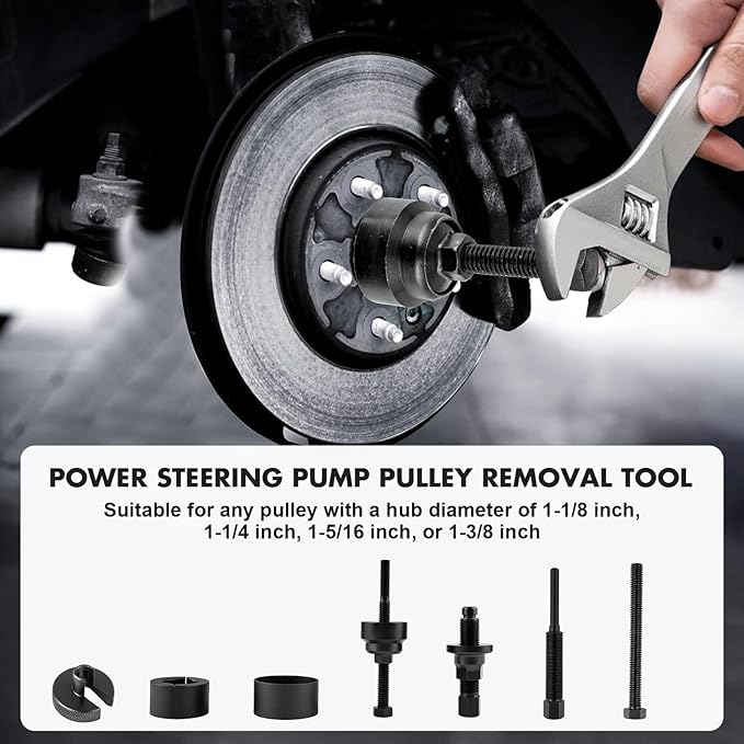 Pulley Puller Installer Kit, Power Steering Pump Pulley Removal Tool for Multi-Vehicle, Fits F/or/d, G/M, V/W and Ch/RYS/ler, Works with Steering Wheel Puller Kit for Power Steering Tasks
