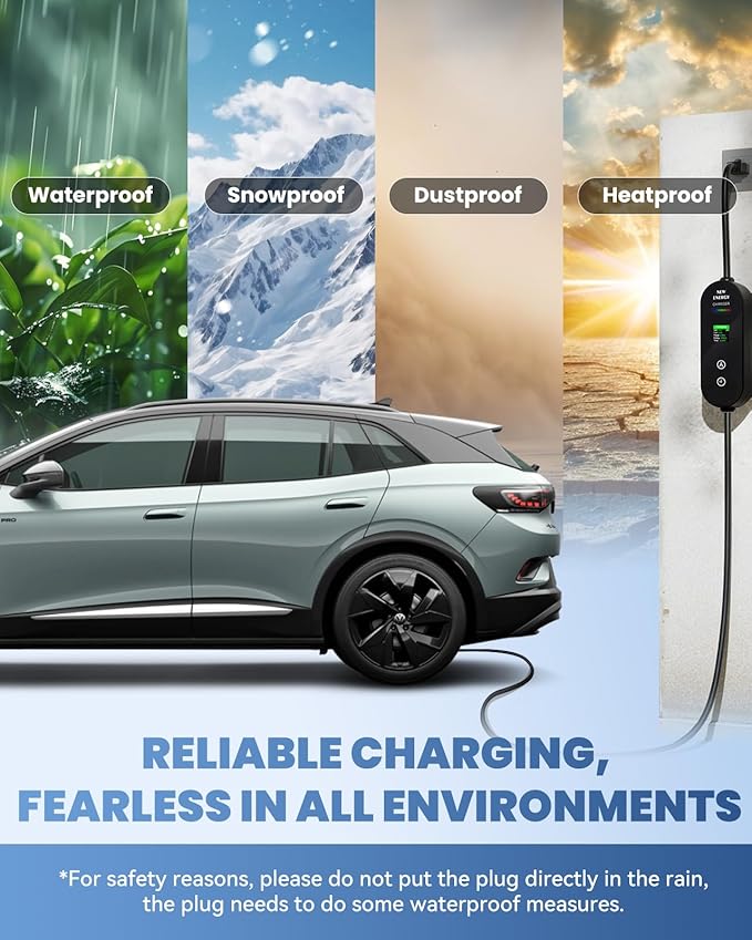 Level 1&2 EV Charger, 16A Electric Car Charger | Adjustable Current | Reservation Charging | NEMA 6-20 Plug & 5-15 Adapter | 100V-250V | Dual Temp Control | Safe, Fast Charging for J1772 Vehicles