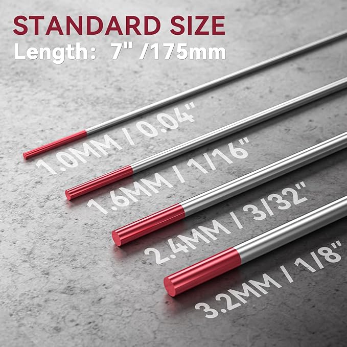 ARCCAPTAIN TIG Welding Tungsten Electrode 10-Pack 1/8"x 7"(Red, WT20/EWth-2)