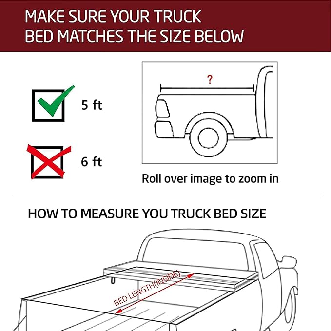 Kikito Vinyl Soft Roll-Up Tonneau Cover Truck Bed for 2016-2025 Toyota Tacoma 5ft (60.5in) Bed with Track System