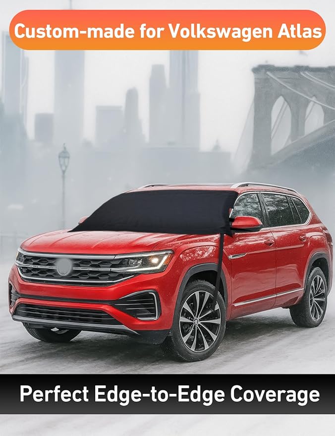 EcoNour Car Snow Cover Compatible for Volkswagen Atlas | Windshield Cover for Ice and Snow with S-Hook Straps | Heavy-Duty 600D Oxford Winter Car Cover, Waterproof & Anti-Slip