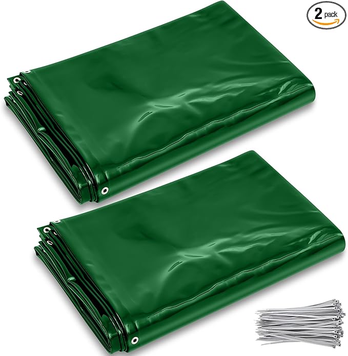 2 Pcs Welding Curtain Safety Transparent Welding Screen with Fixed Belt for the Stand of 6 x 8ft Fireproof Resistant Insulation for Welding Arc Light UV and Light Protection(Green)
