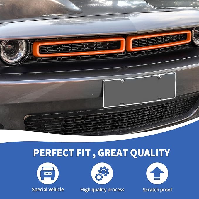 Front Grille Inserts Grill Guard Compatible with 2015-2024 Dodge Challenger Exterior Accessories, Orange