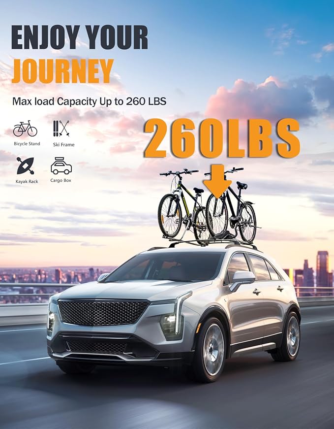 KINGGERI All Aluminum Roof Rack Cross Bars Compatible with Cadillac XT4 2019-2025 with Flush Side Rails, Lockable 260lbs Heavy Duty Crossbars Rooftop Cargo Basket Luggage Kayak Canoe Snowboard Bike