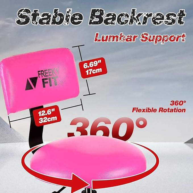 Shop Stool with Backrest, Mechanic Garage Stool for Workshop, Adjustable Shop Stools Chair, Padded Workbench Stools for Men Women, 300 LBS Capacity, 360° Swivel PVC Seat, Heavy Duty, Pink