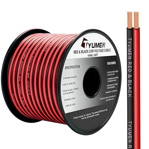 100FT 14/2 Gauge Red Black Cable Hookup Electrical Wire LED Strips Extension Wire 12V/24V DC, 14AWG Flexible Extension Cord for LED Ribbon Lamp Tape Lighting