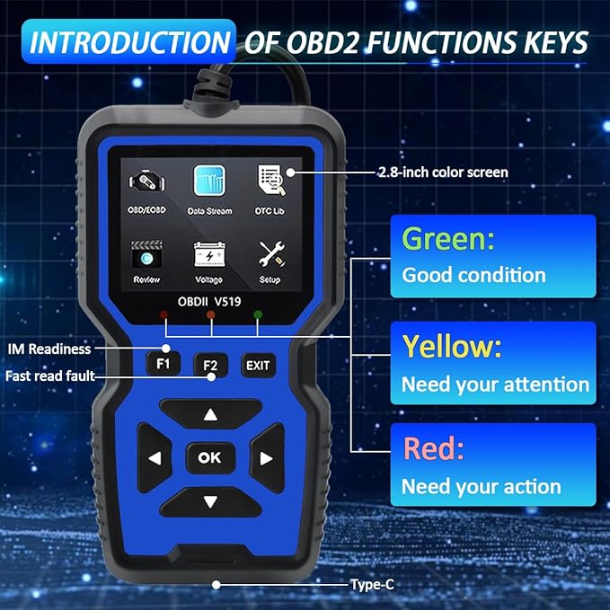 OBD2 Scanner Diagnostic Tool - Check Engine Light Code Reader, Reset Function, Data Stream, I/M Readiness, Full Features, Modes 6 & 8, for All 1996+ Vehicles, Automotriz Scanner