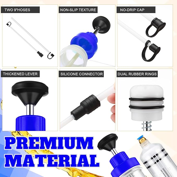 Lothee 2 Pack 500cc Automotive Fluid Extractor Pump Oil Extractor Hand Syringe Pump with Hose Manual Suction Vacuum Fuel Car Transfer for Power Steering, Hydraulic Fluid (Blue)