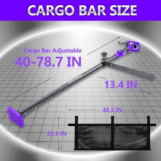 Adjustable Cargo Bar, Truck Bed Divider from 40 to 78.7 IN with 200LB Bearing Capacity, Cargo Bar for Pickup, Truck Bed Organizer Cargo Bars for SUV, Trailer, Van, Come With 1 Divider Bar, 1 Cargo Net
