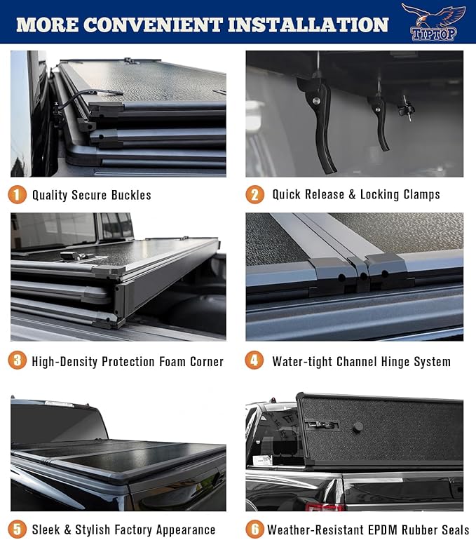 TIPTOP Tri-Fold Hard Tonneau Cover Truck Bed FRP On Top for 1999-2016 Ford F-250 F-350 F-450 Super Duty 8'2" Bed (98") | TPM3 |