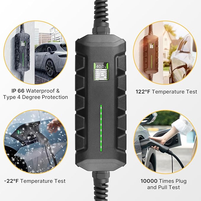 Level 2 Electric Vehicle (EV) Charger ETL Certified, 40A 9.6kW 25ft Cable 220V-240V NEMA 6-50 Plug, Portable EV Car Charging Stations for Home, Suitable for SAE J1772 PHEVS and EVS
