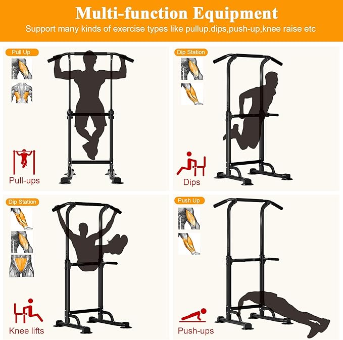 SogesPower Power Tower Dip Station Pull Up Bar for Home Gym Adjustable Height Strength Training Workout Equipment,Pull Up Bar Station