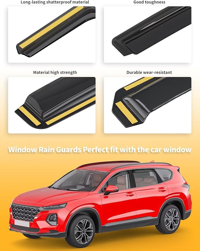 in-Channel Window Rain Guards Fit for Hyundai Santa Fe 5 Seats 2019-2023(Not for XL 7-Seats) Extra Durable Window Visors Window Deflectors Vent Visors Vent Shades Car Accessories-4 pcs 2-Q16