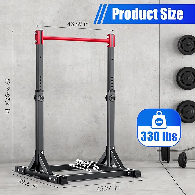 AFFLUENT Pull Up Bar Free Standing Power Tower Station - 330LBS Heavy Duty Adjustable Pullup Bar Stand for Home Gym, Multifunction Dip Station with 8-Level Height