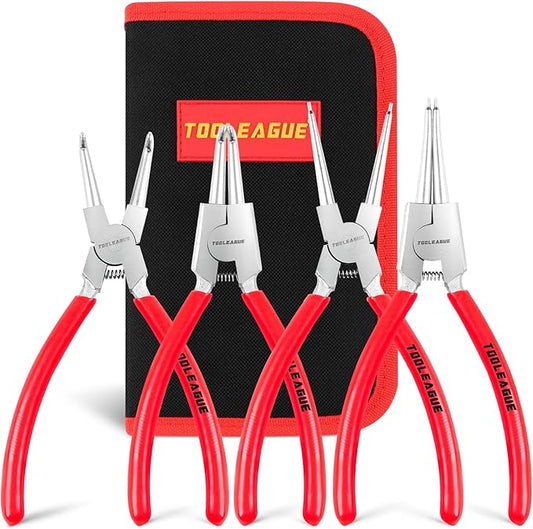 TOOLEAGUE 4 Pcs Snap Ring Pliers Set, Circlip Pliers, 9 inches Internal/External Heavy Duty for Ring Remover Retaining Straight Bent Lock Ring Pliers Set