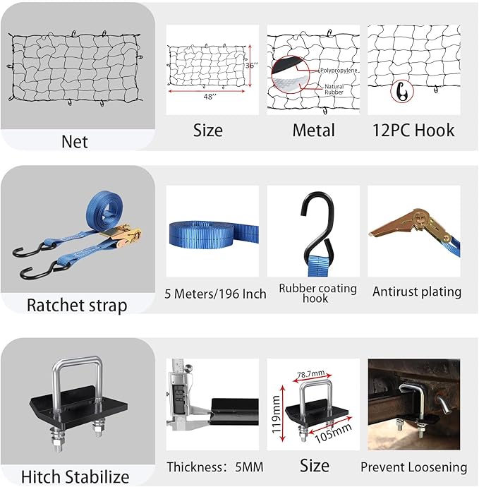 FORWODE 53 x19 Hitch Cargo Carrier, 500 lbs Load Trailer Hitch Basket, Steel Heavy Duty Luggage Basket with Cargo Net for Trucks, SUVs, Vans Travel Camping with 2" Receiver