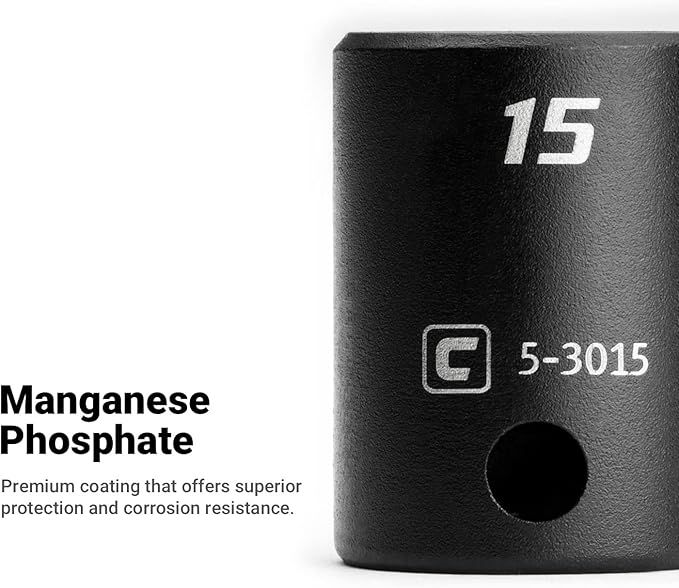 Capri Tools CP53018 18 mm Shallow Impact Socket, 3/8-Inch Drive, 6-Point, Metric