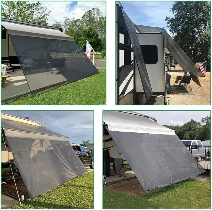 Tentproinc RV Awning Sun Shade Screen 10' X 15' 3'' (Fit for 16' Awning) Mesh Sunshade Block UV Glary Motorhome Camping Trailer Awning Shadescrreen UV Sunblocker Sunscreen - 3 Year Warranty (Black)