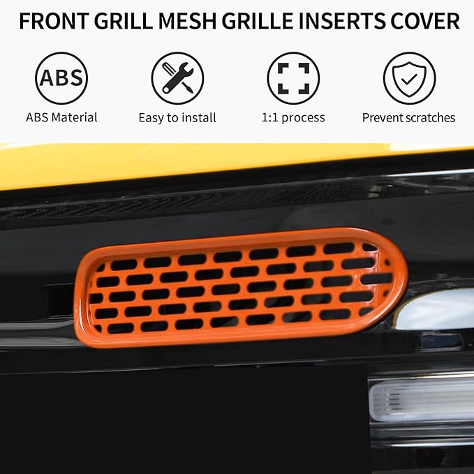 Front Grill Mesh Grille Inserts Cover Frame Trims Kit 6Pcs Fit for Ford Bronco 2021-2024 2/4 Door Exterior Accessories (Orange)