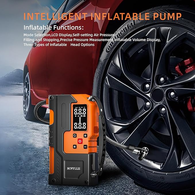 Jump Starter with Air Compressor 4000A Portable Battery Pack 10000mAh Power Bank Emergency SOS LED Light 22-Cylinder 150PSI Cordless AutoShutoff Tire Inflator Window Breaker