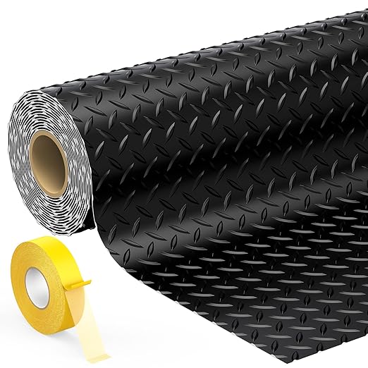 7.8 x 22 FT Garage Floor Mat, 2.8mm Thickness Diamond Plate Vinyl Garage Flooring Roll for Under Car, Large Size 172 SQFT for Large SUVs, MPV, Pickup Truck, RV, Black