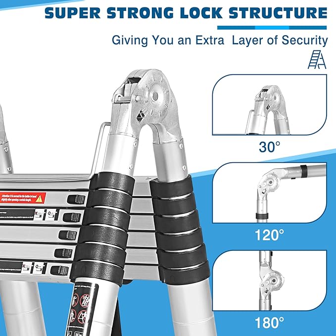 12.5 FT A Frame Telescoping Ladder, Extension Multi-Purpose w/Balance Bar & Wheels, Ladder A Frame, Heavy Duty 330 lbs Max Capacity, Ideal for Home and Outdoor Work, Silver