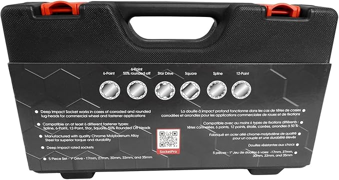 Counteract Socket Pro – 6 Way Socket 5pc Set - 17mm, 27mm, 30mm, 33mm, 35mm - 1" Drive
