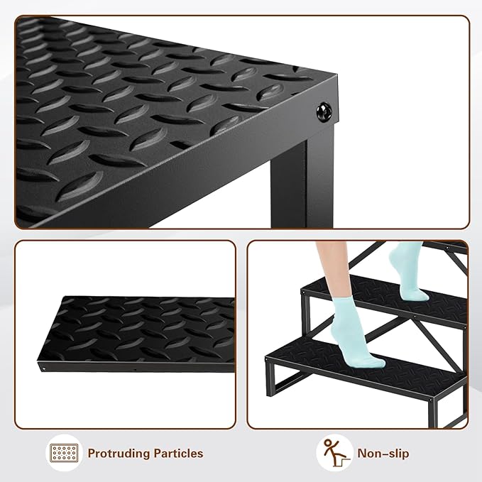 3 Step RV Steps with Handrail, Upgrade RV Stairs with Platform, 661lbs Anti-Slip Hot Tub Steps Spa Steps Step Ladder Outdoor Steps for Camper/Spa/Porch/Pet/Mobile Home(2 handrails)