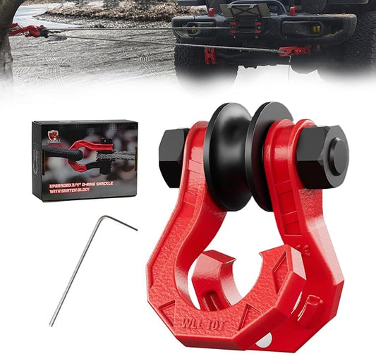 D Ring Separate Shackle with Snatch Block, 3/4" Easy Open Shackles w/Snatch Block Pulley, Heavy Duty Shackle for Towing Winch, Pulley for Off-Road Vehicle Recovery, Truck, ATV, UTV, BlackRed
