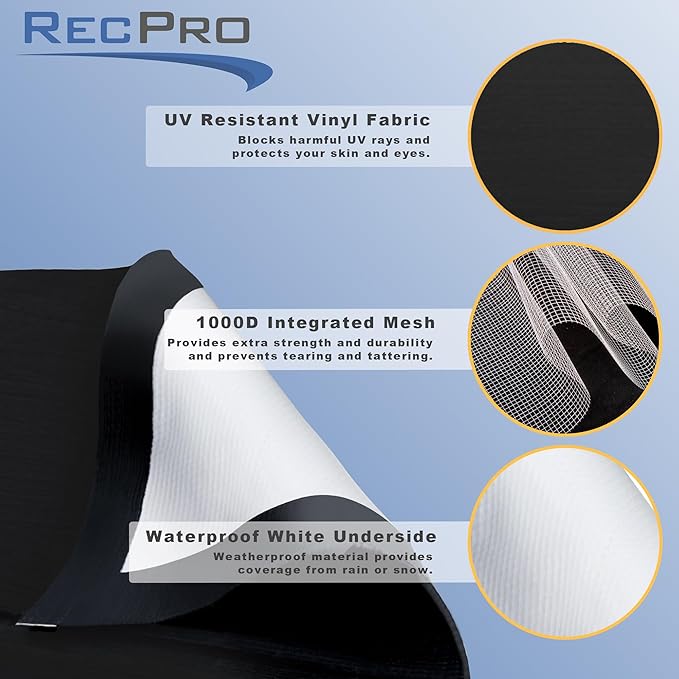 RecPro RV Awning Fabric Replacement Heavy Duty 16 oz. Weatherproof Vinyl | Universal Camper Awning Replacement for RV, Trailer, Motorhome | Solid Black, 11' (Fabric 10'1")