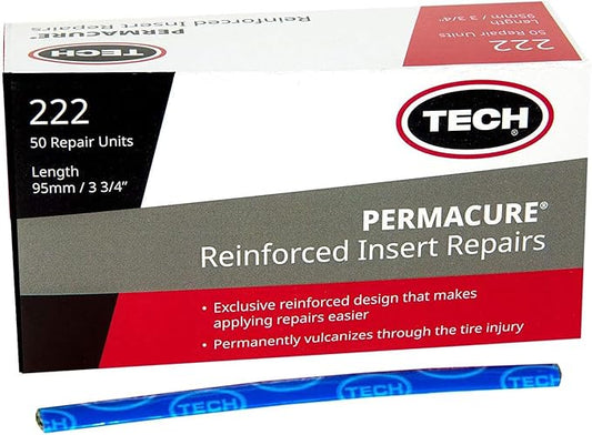 TECH Permacure Inserts – Reinforced Natural Rubber Compatible with Vulcanizing Fluid, Tubeless Sealant, Flat Repair Kits, 3-3/4" (95mm), Blue (Box of 50) for Emergency Puncture Fixes and Patch Kits