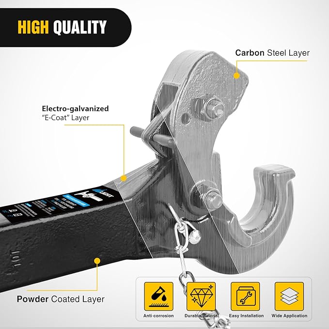 Nilight 10-TON Pintle Hitch for 2-Inch Receiver Hook Military Receiver 20000LBS,Fits 2-1/2 in Lunette Ring, Gloss Black Powder Coat