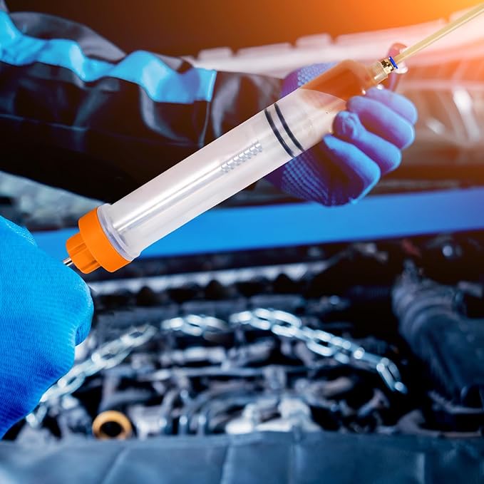 Gisafai 200cc Fluid Extractor Automotive Pump Manual Oil Extractor Pump Syringe for Gasoline Hand Cleaner for Power Steering, Hydraulic Fluid(Orange)