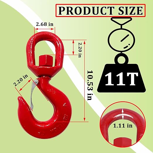 11 Ton Heavy Duty Swivel Hook, 360 Degree Crane Swivel Lifting Hook with Safety Latch, 24250 lbs Rotating Hoist Hooks Swivel Eye Sling Hook, Universal G80 Swivel Chain Hooks for Lifting Chains