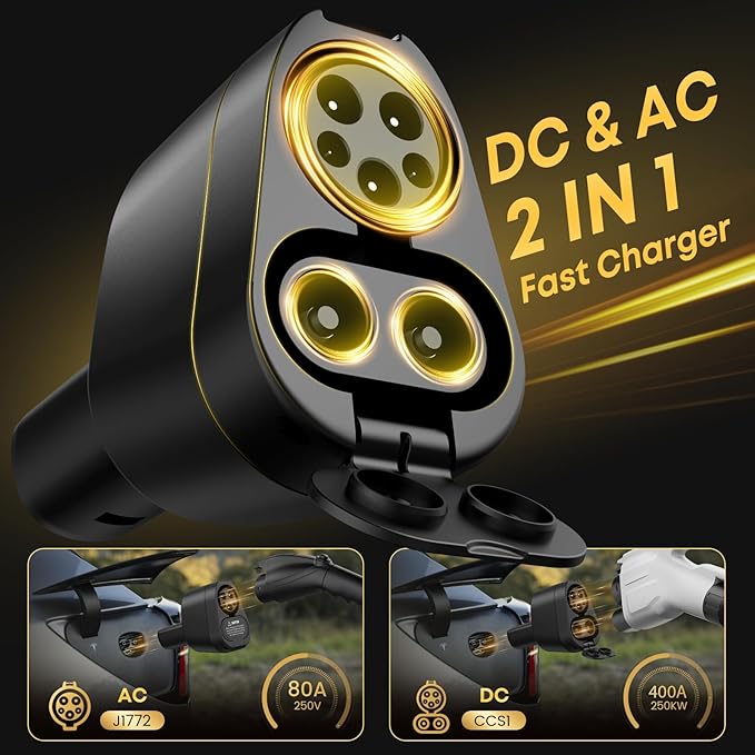 2-in-1 CCS & J1772 to Tesla Adapter - 250KW Fast CCS to Tesla Adapter, Compatible with Tesla Model S/3/X/Y/Cybertruck - Works with Electrify America, Blink, ChargePoint, and EVgo Station