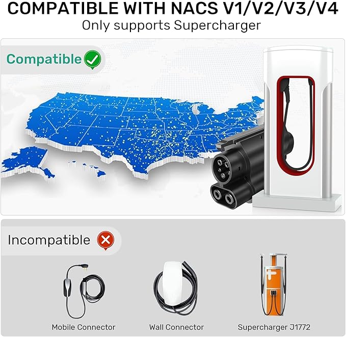 Tesla Supercharger NACS to CCS Adapter,250kW Fast Charger, NACS to CCS1 for V1/V2/V3/V4 NACS Charging Stations, Tesla to CCS Charger Adapter Compatible with Ford, Rivian, GM EVs