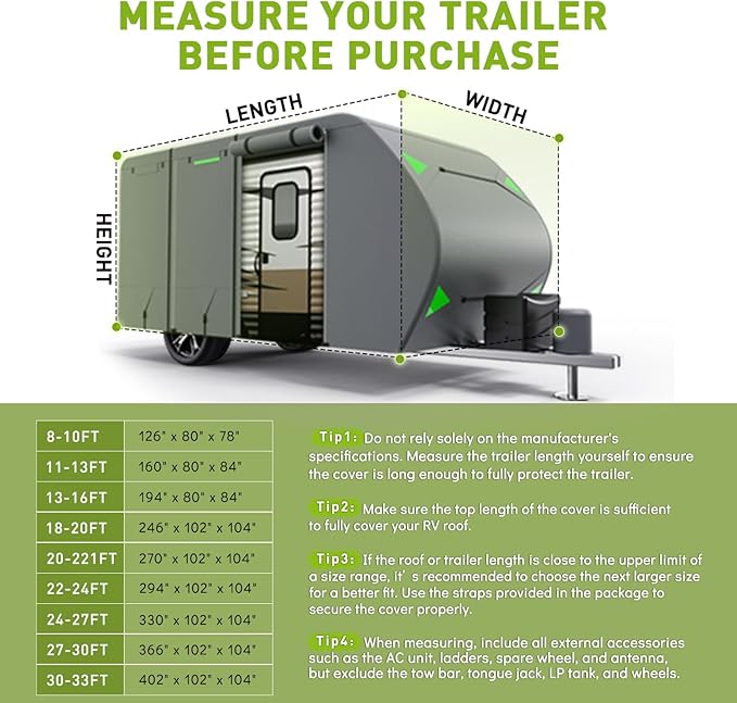 Utility 20-22 ft Travel Trailer Cover - Rip-Stop 6 Layers, Waterproof Windproof, Anti-UV, Includes RV Jack & Tire Covers, Gray