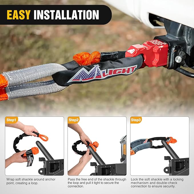 Nilight Synthetic Soft Shackle (56,000 LBS Breaking Strength) 1/2 Inch x 24 Inch 2PCS with Extra Sleeves for Sailing SUV Off Road Towing UTV ATV Trucks 4x4, 2 Years Warranty