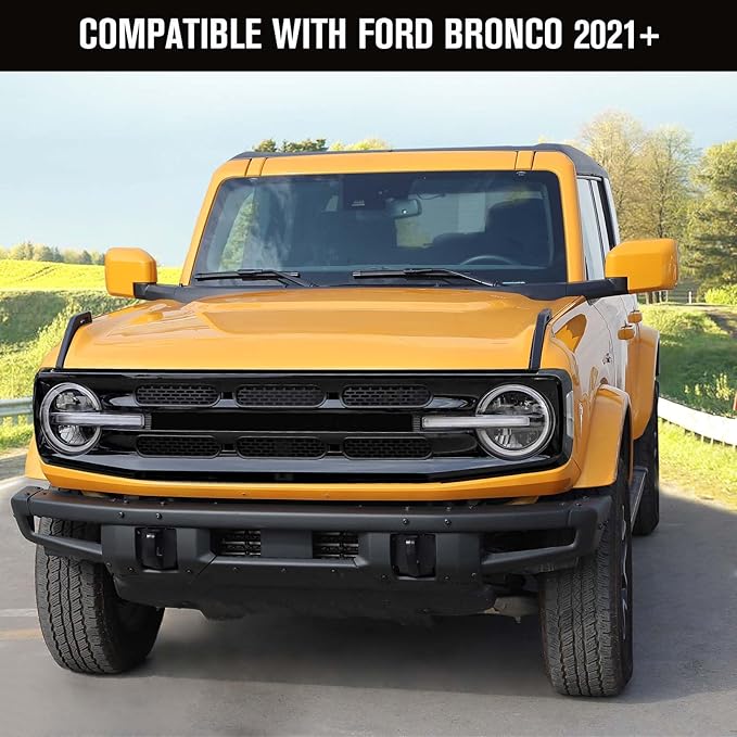 Jimen Compatible with Ford Bronco 2021-2023, 6PCS Front Grille Inserts Mesh Grill Cover Exterior Trim Accessories (Matte Black)