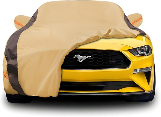 Mustang Car Cover Waterproof All Weather Compatible with Mustang 2007-2024 GT Cobra Shelby Bullitt, Outdoor Anti-UV Sun Rain Protection Full Exterior Cover