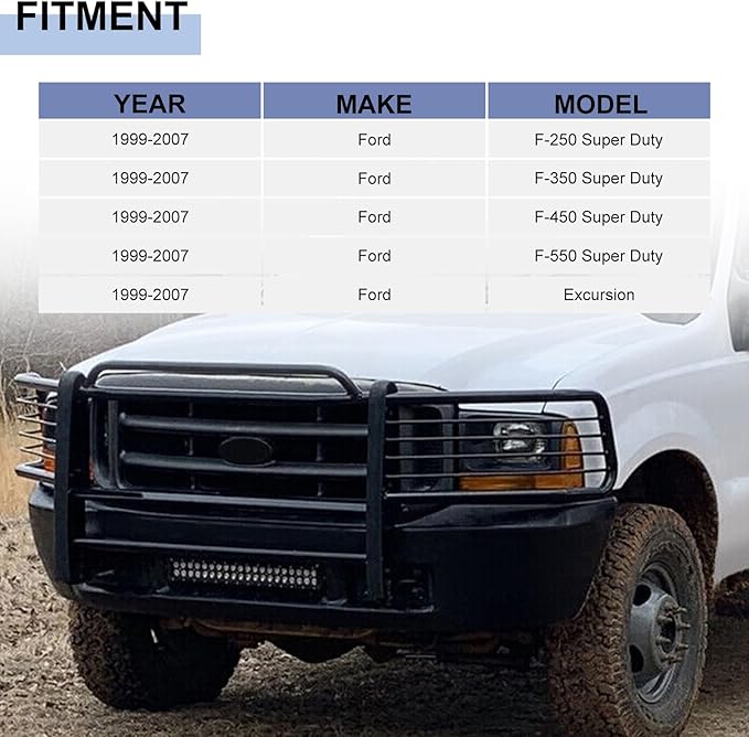 Brush Guard Grille Guard fit for Ford F250/F350/F450/F550 Super Duty 1999-2007 & Excursion SUV 2000-2006 Steel Pickup Trucks Brush Guard Front Bumper Protector Black