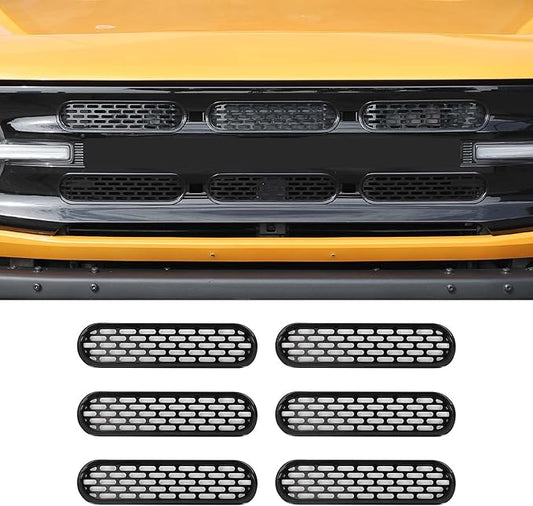 Front Grill Mesh Grille Inserts Cover Frame Trims Kit 6Pcs Fit for Ford Bronco 2021-2024 2/4 Door Exterior Accessories (Black)