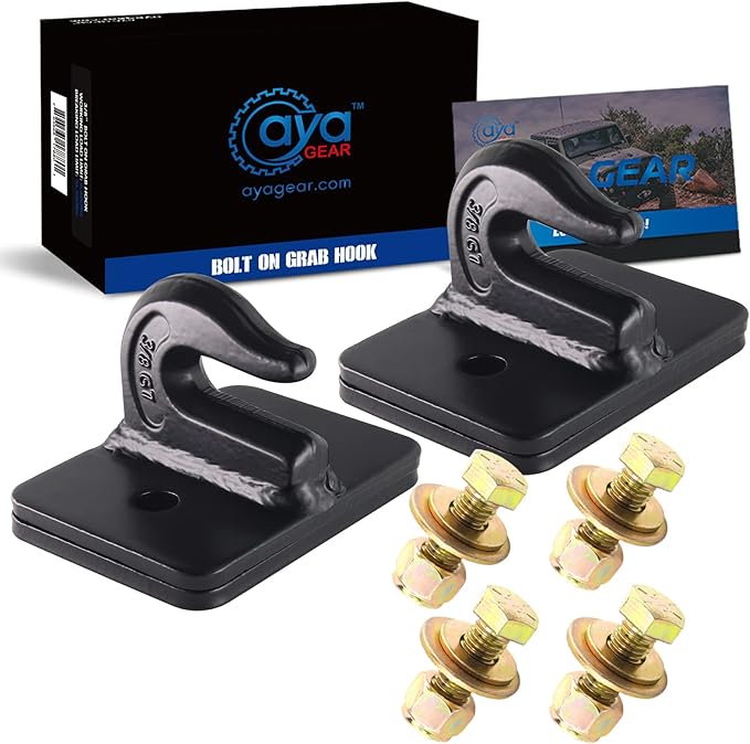 2 Pack 3/8-in Bolt On Grab Hook Mount with Backer Plate Grab Hook Grade 70 Forged Steel Tow Hook Work Well for Loader, Tractor Bucket, RV, UTV,Truck (Black)