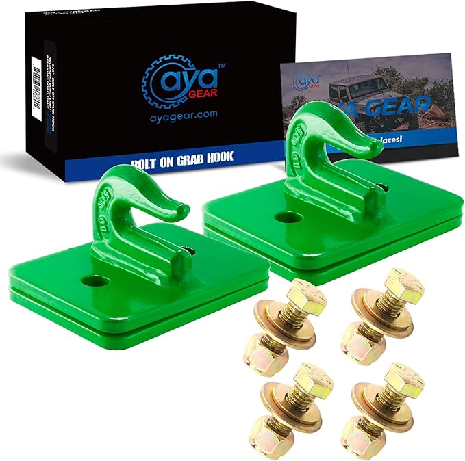 2 Pack 5/16-in Bolt On Grab Hook Mount with Backer Plate Grab Hook Grade 70 Forged Steel Tow Hook Work Well for Loader, Tractor Bucket, RV, UTV,Truck (Green)