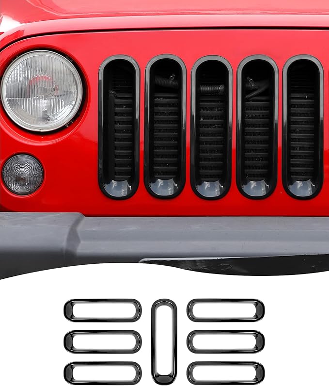 Hoolcar Grill Inserts Front Grille Mesh Cover Guard for Jeep Wrangler JK 2007-2017 Clip-on Grille Exterior Accessories, Black